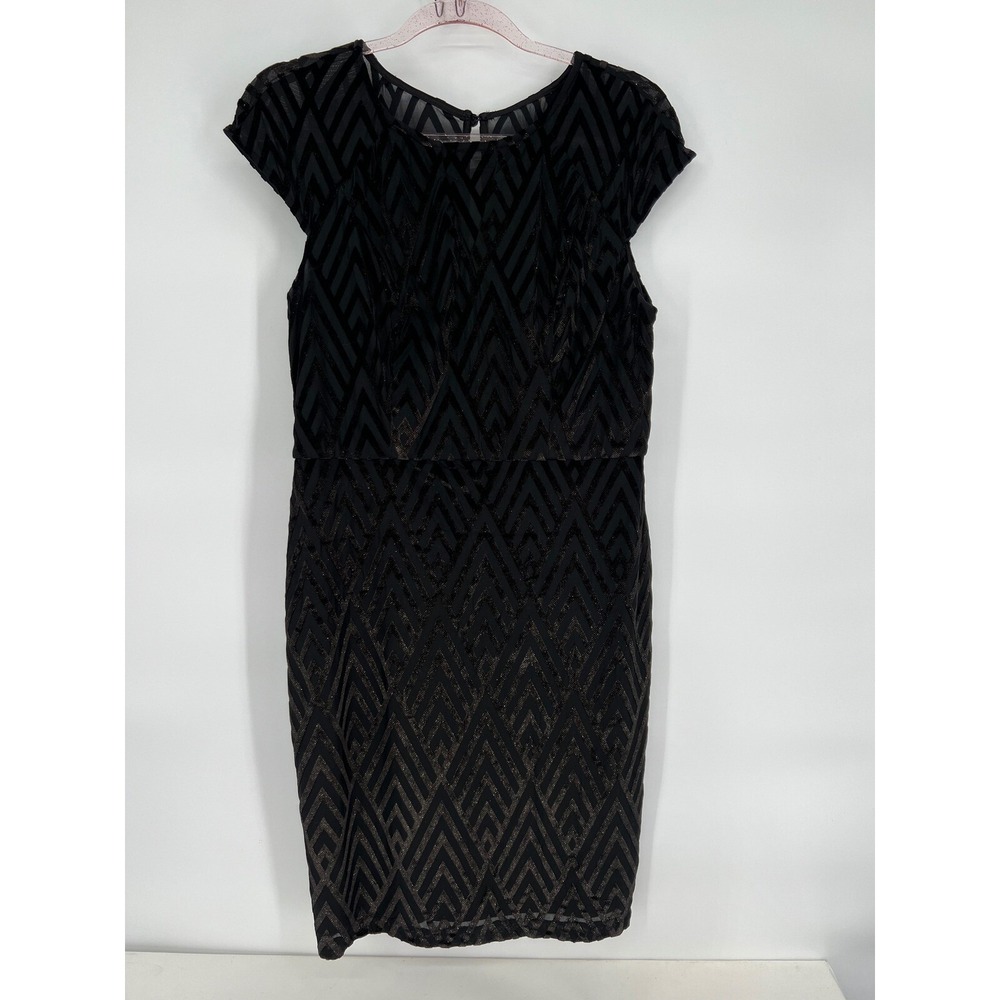 Scarlett Black Velvet Dress Chevron Pattern Party Cocktail Fitted Size 10‎